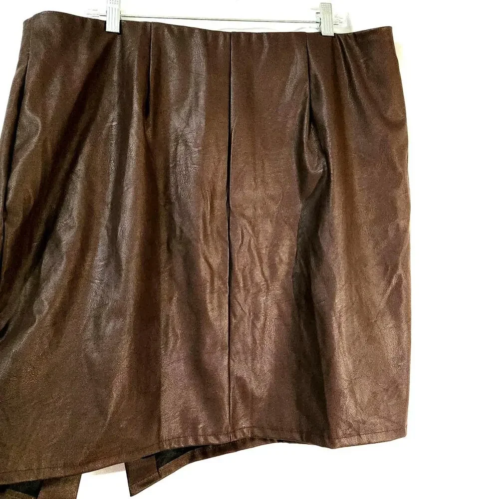 Maree Pour Toi Chocolate Brown Skirt Plus Size 2X Faux Leather Lined Retro Sexy